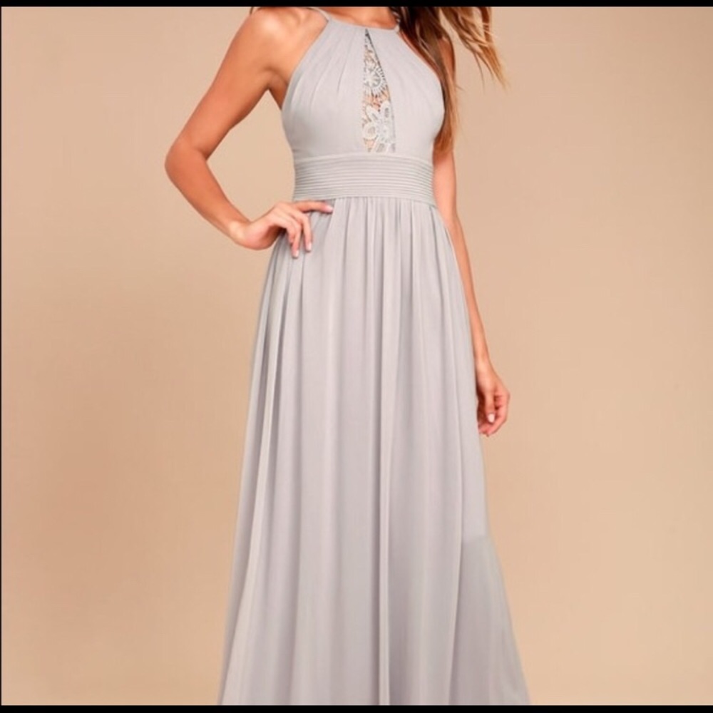 Lulu’s Cherish the Night Grey Lace Maxi Dress